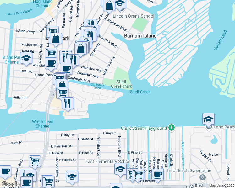map of restaurants, bars, coffee shops, grocery stores, and more near 4525 Brennan Place in Island Park