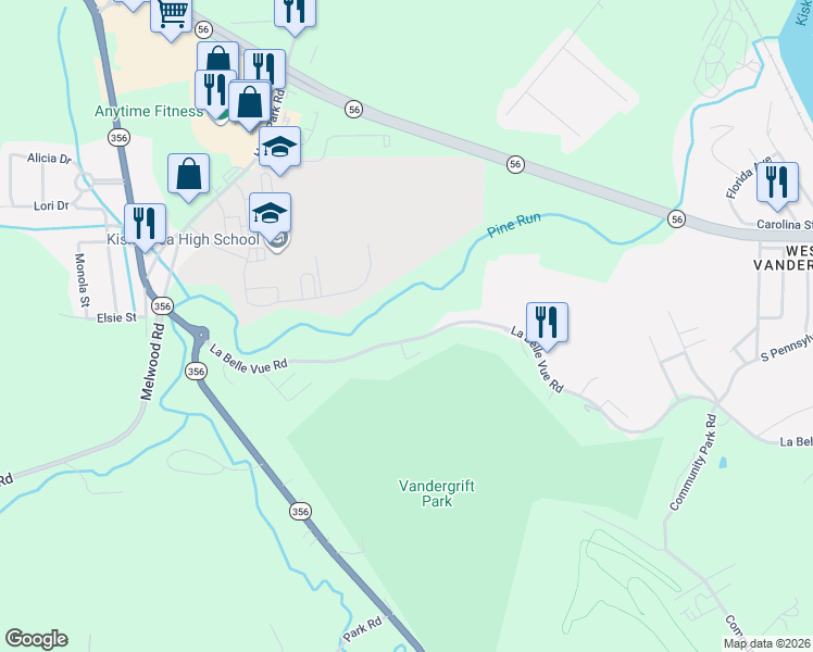map of restaurants, bars, coffee shops, grocery stores, and more near 411 La Belle Vue Rd in Vandergrift