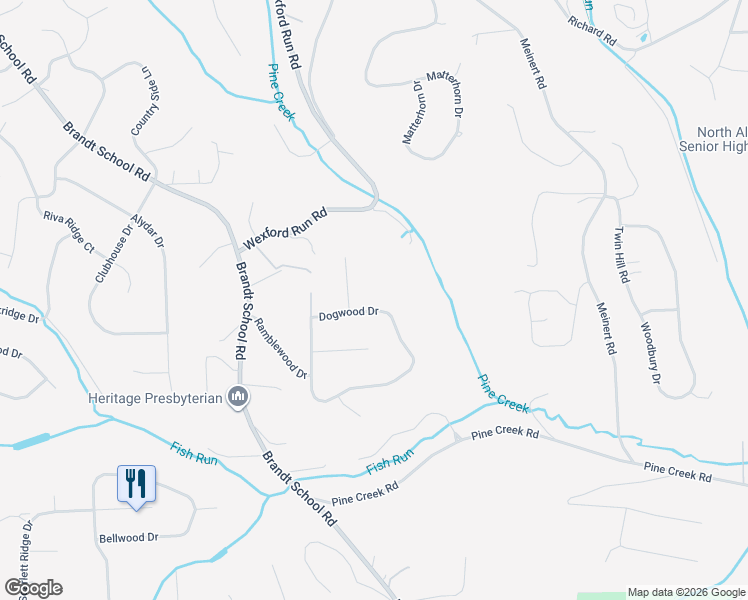 map of restaurants, bars, coffee shops, grocery stores, and more near 2437 Dogwood Drive in Wexford