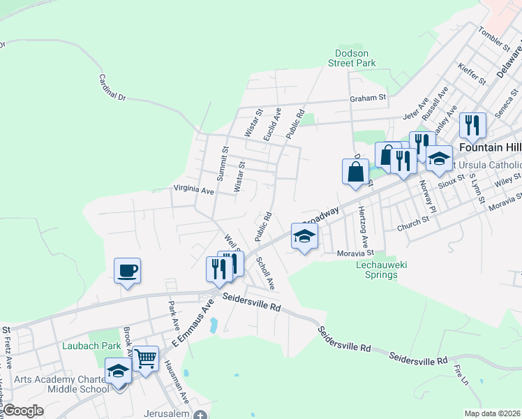 map of restaurants, bars, coffee shops, grocery stores, and more near 745 Wright Street in Bethlehem