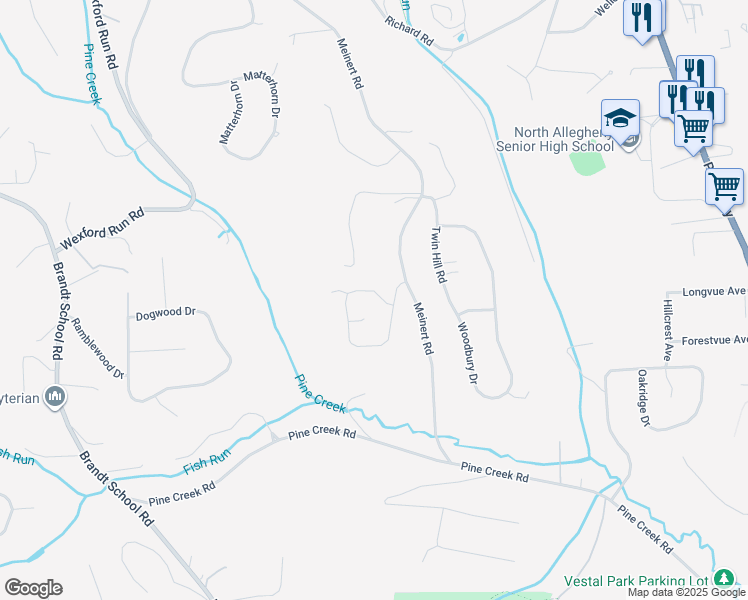 map of restaurants, bars, coffee shops, grocery stores, and more near 10194 Sudberry Drive in Wexford