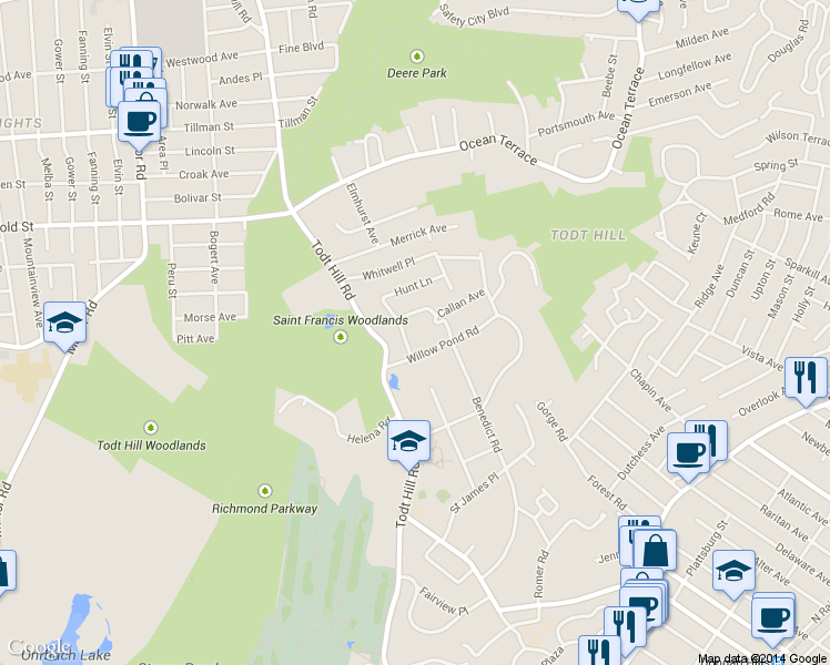 map of restaurants, bars, coffee shops, grocery stores, and more near 5 Buttonwood Road in Staten Island