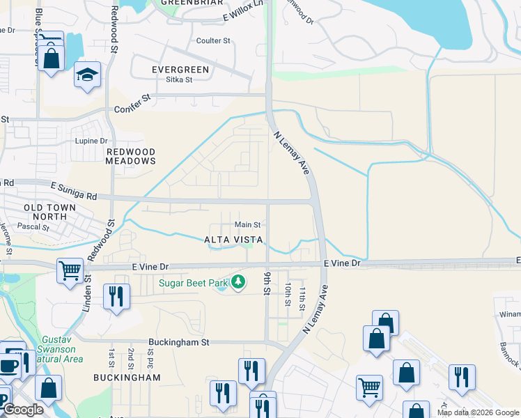 map of restaurants, bars, coffee shops, grocery stores, and more near in Fort Collins