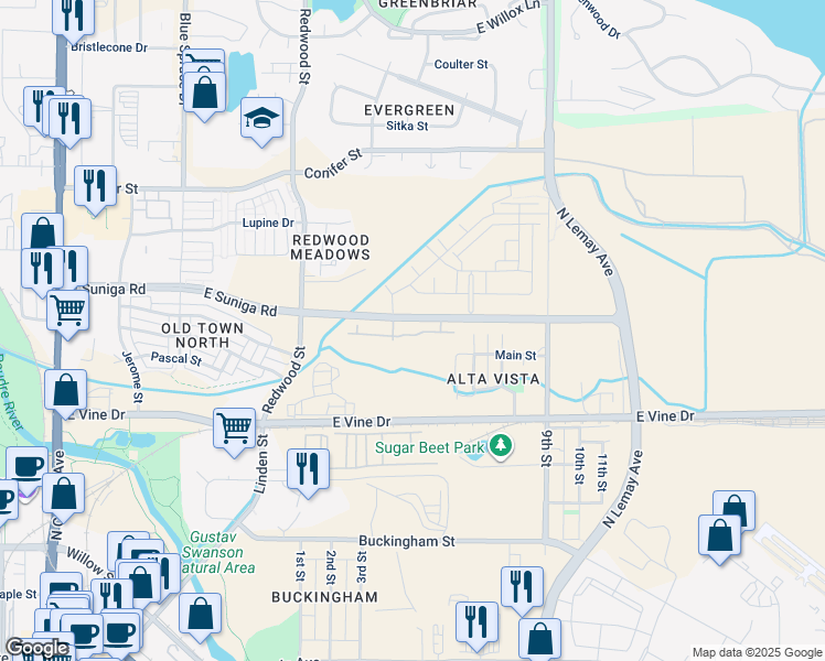 map of restaurants, bars, coffee shops, grocery stores, and more near 813 Martinez St in Fort Collins