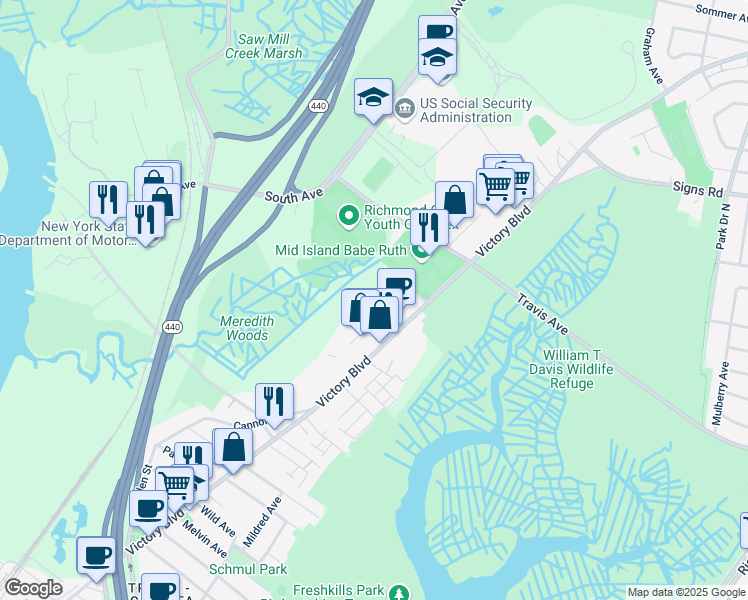 map of restaurants, bars, coffee shops, grocery stores, and more near 106 Wakefield Avenue in Staten Island