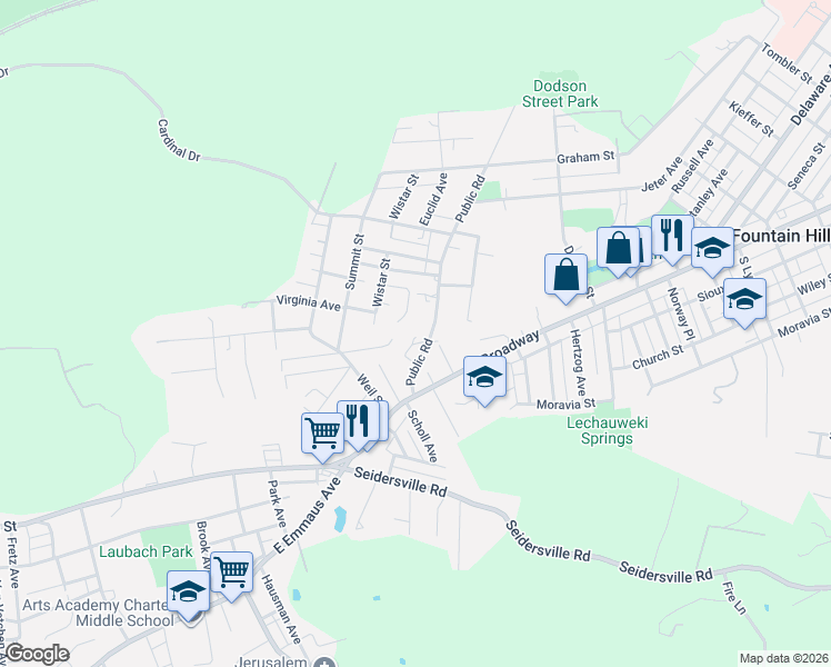 map of restaurants, bars, coffee shops, grocery stores, and more near 745 Wright Street in Bethlehem