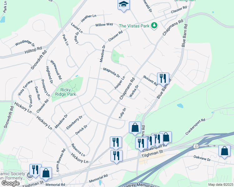 map of restaurants, bars, coffee shops, grocery stores, and more near 1328 Warba Drive in Lehigh County