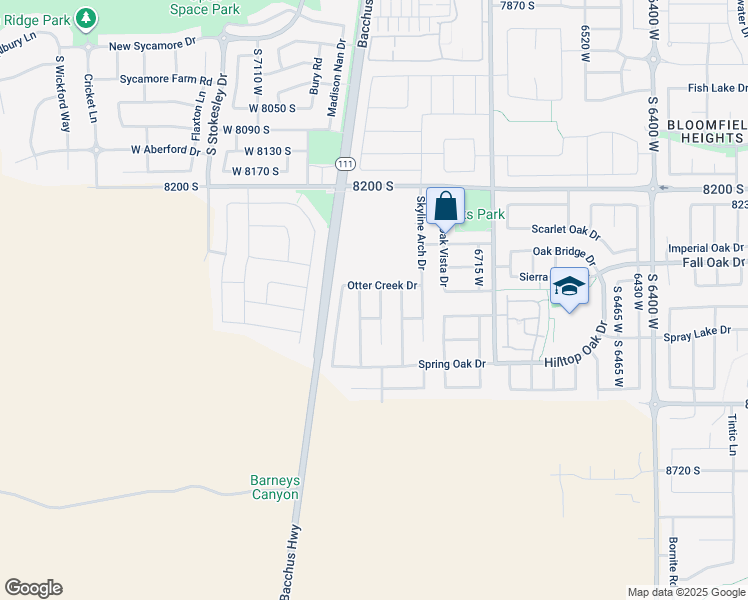 map of restaurants, bars, coffee shops, grocery stores, and more near 8404 Snow Canyon Drive in West Jordan
