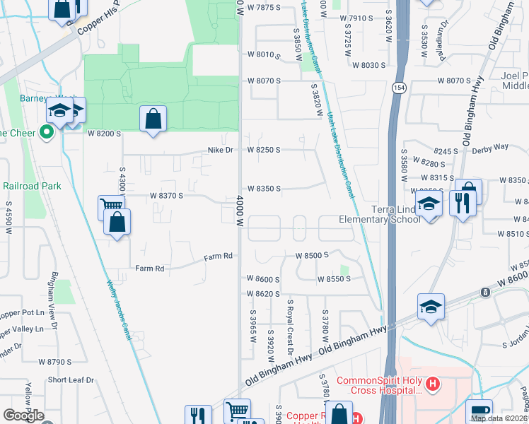map of restaurants, bars, coffee shops, grocery stores, and more near 3895 West 7800 South in West Jordan