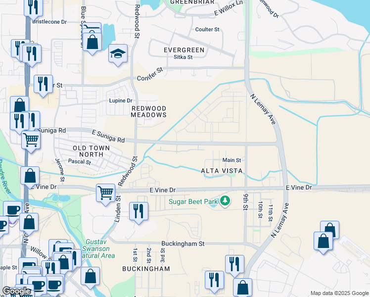 map of restaurants, bars, coffee shops, grocery stores, and more near 808 Mangold Lane in Fort Collins