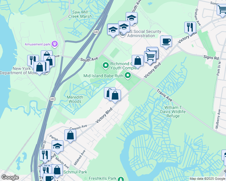 map of restaurants, bars, coffee shops, grocery stores, and more near 106 Wakefield Avenue in Staten Island