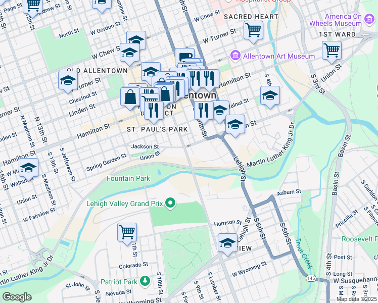 map of restaurants, bars, coffee shops, grocery stores, and more near 132 State Route 2055 in Allentown