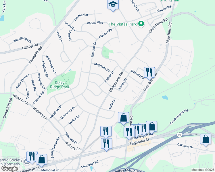 map of restaurants, bars, coffee shops, grocery stores, and more near 1328 Warba Drive in Lehigh County