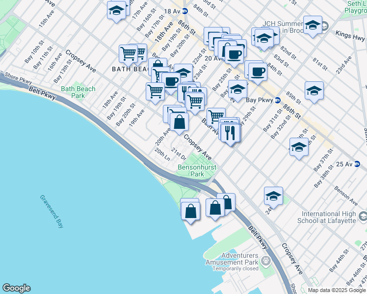map of restaurants, bars, coffee shops, grocery stores, and more near 2044 Cropsey Avenue in Brooklyn