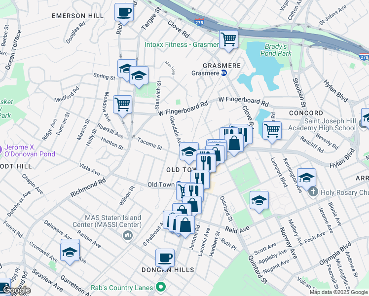 map of restaurants, bars, coffee shops, grocery stores, and more near 347 Medina Street in Staten Island