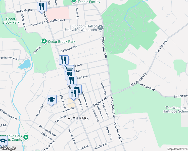 map of restaurants, bars, coffee shops, grocery stores, and more near 215 Fairmount Avenue in South Plainfield