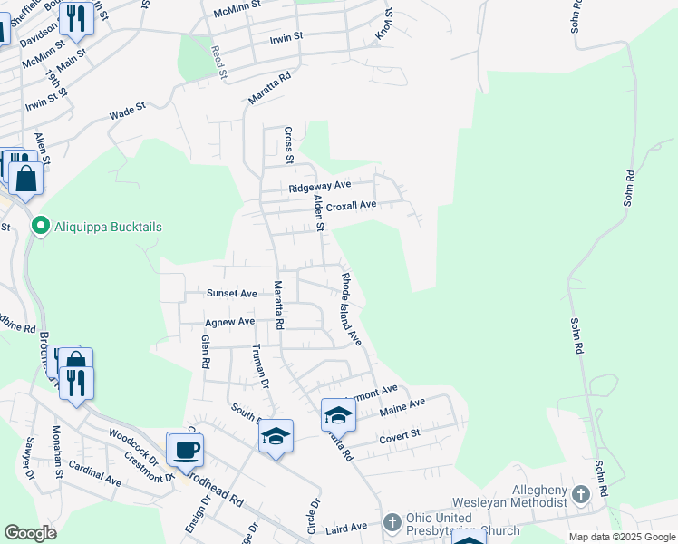 map of restaurants, bars, coffee shops, grocery stores, and more near 1111 Rhode Island Avenue in Aliquippa