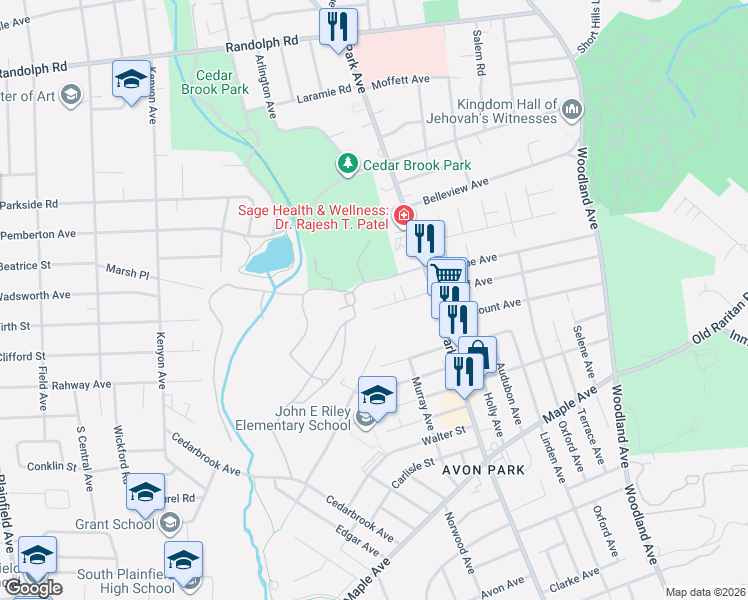 map of restaurants, bars, coffee shops, grocery stores, and more near 146 West Golf Avenue in South Plainfield