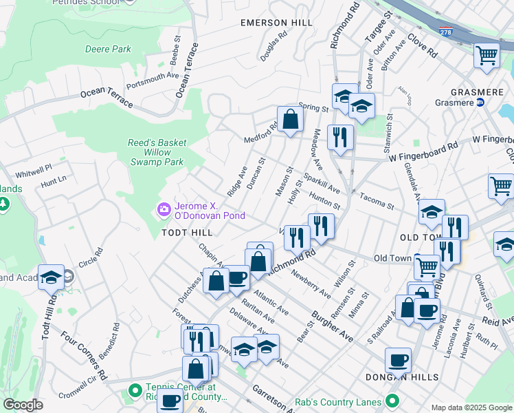 map of restaurants, bars, coffee shops, grocery stores, and more near 134 Upton Street in Staten Island