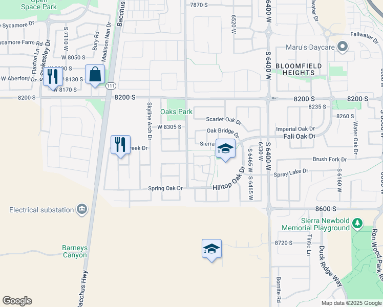 map of restaurants, bars, coffee shops, grocery stores, and more near 8404 Ivy Springs Lane in West Jordan