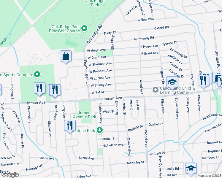 map of restaurants, bars, coffee shops, grocery stores, and more near 235 West Shirley Avenue in Edison