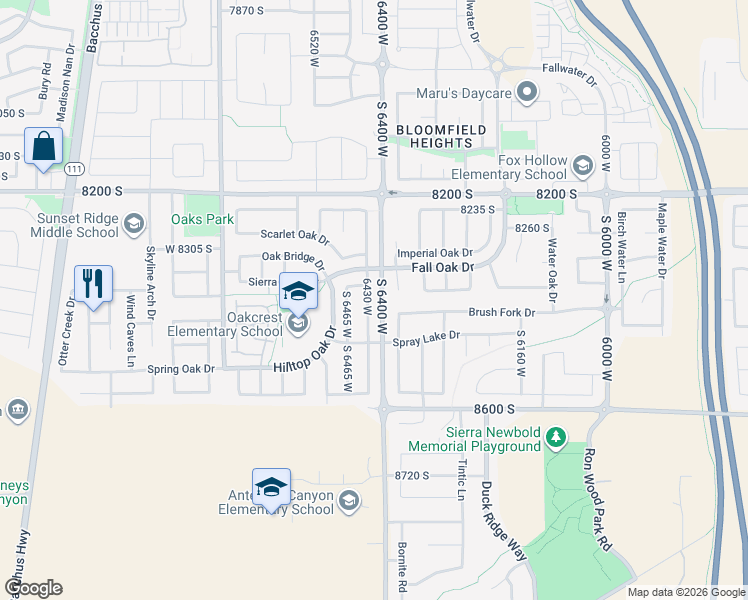 map of restaurants, bars, coffee shops, grocery stores, and more near 8403 South 6430 West in West Jordan