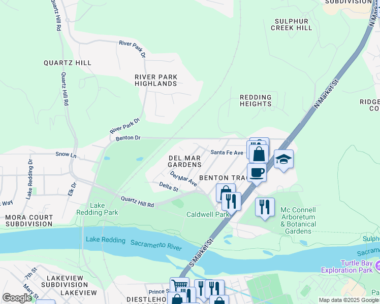 map of restaurants, bars, coffee shops, grocery stores, and more near 1868 Del Mar Avenue in Redding