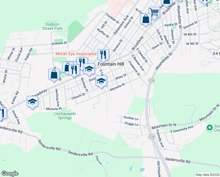 map of restaurants, bars, coffee shops, grocery stores, and more near 725 South Lynn Street in Fountain Hill