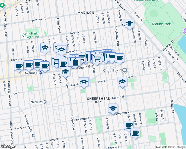 map of restaurants, bars, coffee shops, grocery stores, and more near 4226 Bedford Avenue in Brooklyn
