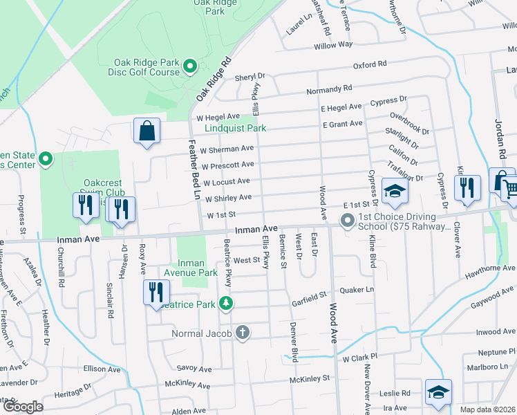 map of restaurants, bars, coffee shops, grocery stores, and more near 973 Ellis Parkway in Edison