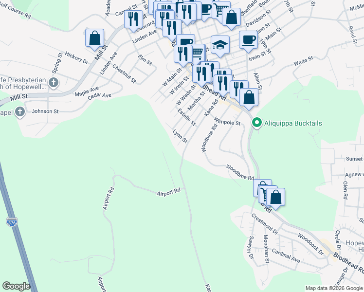 map of restaurants, bars, coffee shops, grocery stores, and more near 2606 Marion Street in Aliquippa