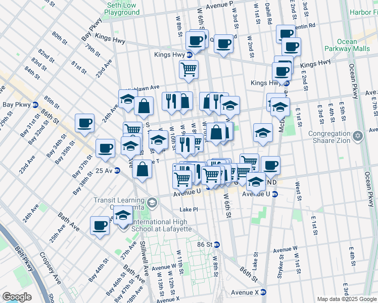 map of restaurants, bars, coffee shops, grocery stores, and more near 1981 West 8th Street in Brooklyn