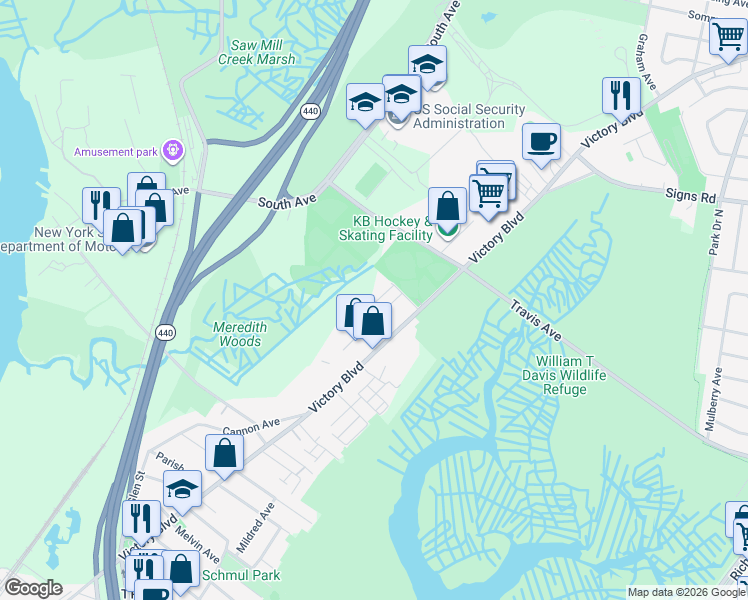 map of restaurants, bars, coffee shops, grocery stores, and more near 106 Wakefield Avenue in Staten Island