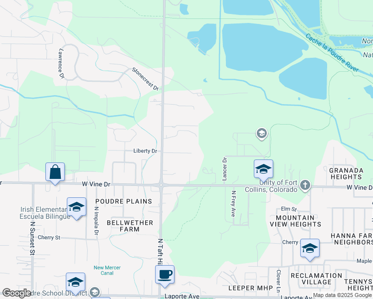 map of restaurants, bars, coffee shops, grocery stores, and more near 1934 Sterling Lane in Fort Collins