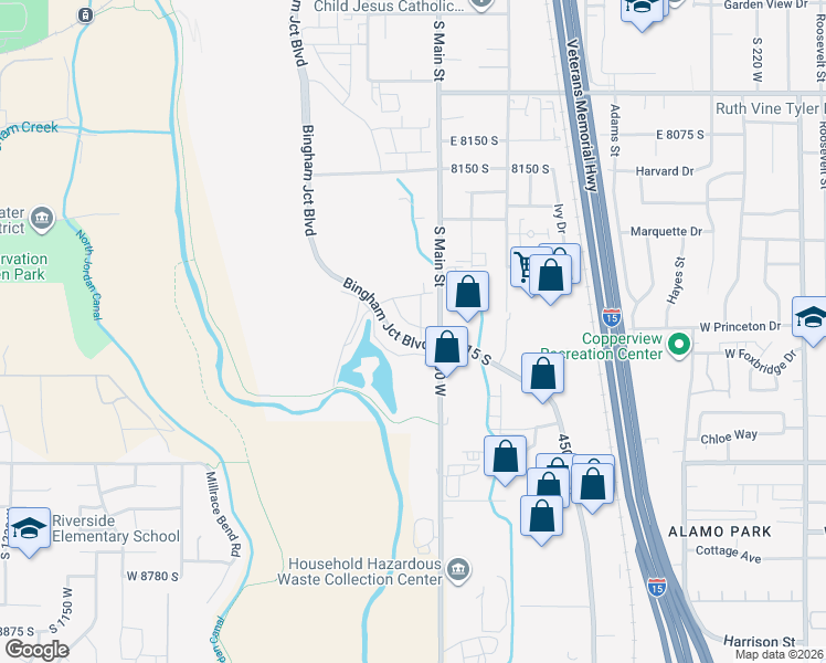 map of restaurants, bars, coffee shops, grocery stores, and more near 8278 Main Street in Midvale