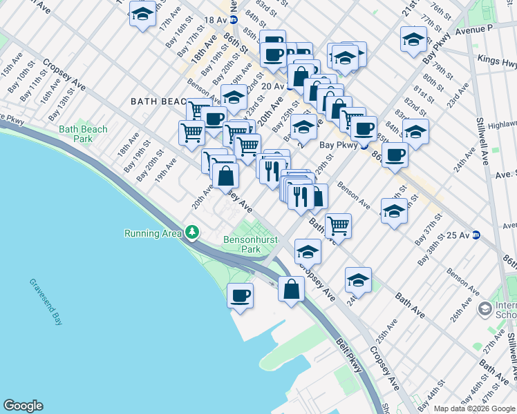 map of restaurants, bars, coffee shops, grocery stores, and more near 192 Bay 28th Street in Brooklyn