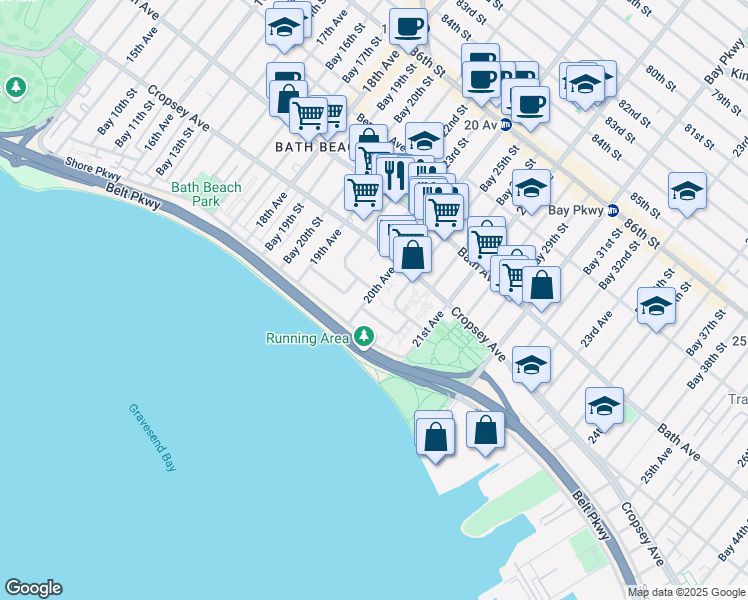 map of restaurants, bars, coffee shops, grocery stores, and more near 8871 20th Avenue in Brooklyn