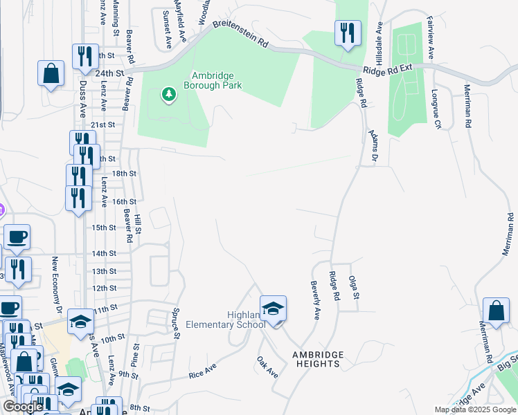 map of restaurants, bars, coffee shops, grocery stores, and more near in Ambridge
