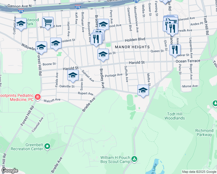 map of restaurants, bars, coffee shops, grocery stores, and more near 270 Wellbrook Avenue in Staten Island
