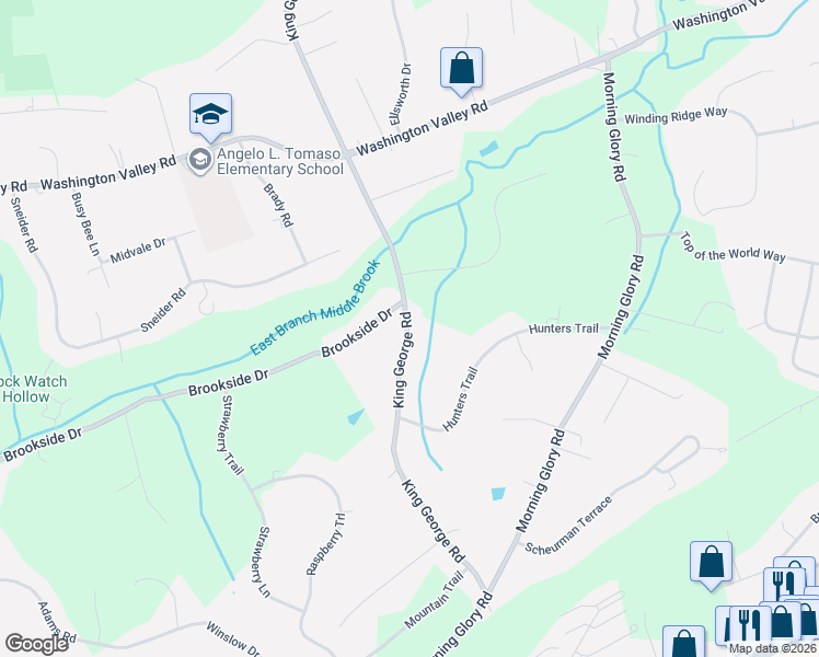 map of restaurants, bars, coffee shops, grocery stores, and more near 37 King George Road in Warren