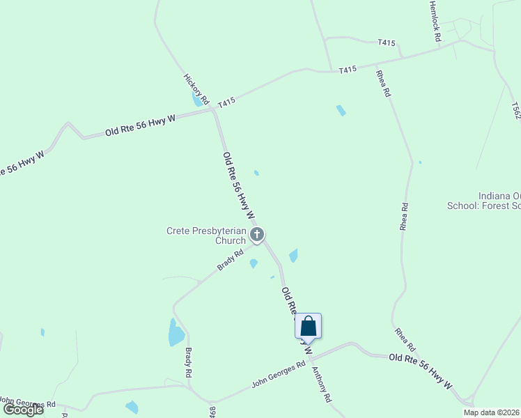 map of restaurants, bars, coffee shops, grocery stores, and more near 7412 Old Route 56 in Indiana