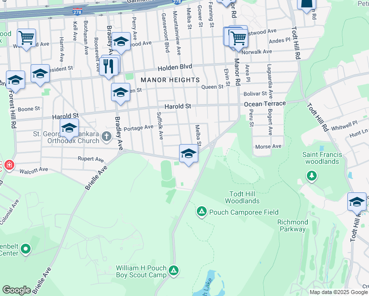 map of restaurants, bars, coffee shops, grocery stores, and more near 509 Gansevoort Boulevard in Staten Island
