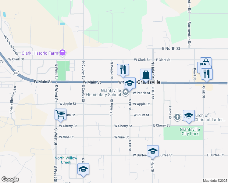map of restaurants, bars, coffee shops, grocery stores, and more near 50 Park Street in Grantsville