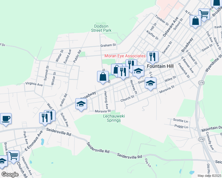 map of restaurants, bars, coffee shops, grocery stores, and more near 510 Lechauweki Avenue in Fountain Hill