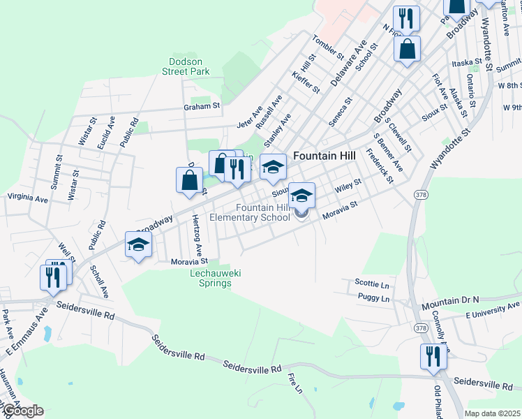 map of restaurants, bars, coffee shops, grocery stores, and more near 608 Norway Place in Fountain Hill