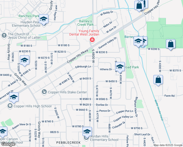 map of restaurants, bars, coffee shops, grocery stores, and more near 8388 4800 West in West Jordan