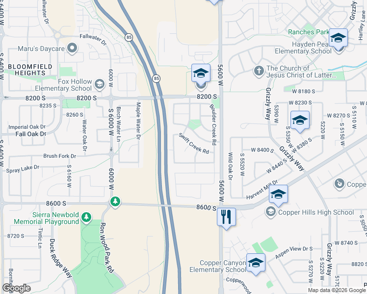 map of restaurants, bars, coffee shops, grocery stores, and more near 8422 Town View Circle in West Jordan