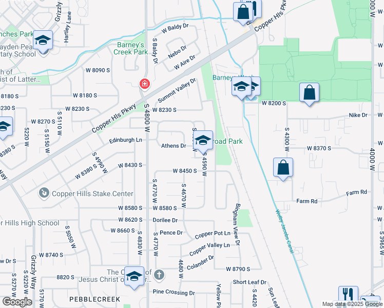map of restaurants, bars, coffee shops, grocery stores, and more near 8384 Etude Drive in West Jordan