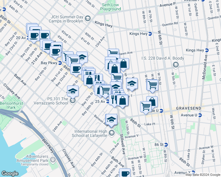 map of restaurants, bars, coffee shops, grocery stores, and more near 1985 Stillwell Avenue in Brooklyn