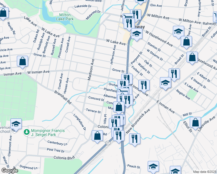 map of restaurants, bars, coffee shops, grocery stores, and more near 368 Jefferson Avenue in Rahway